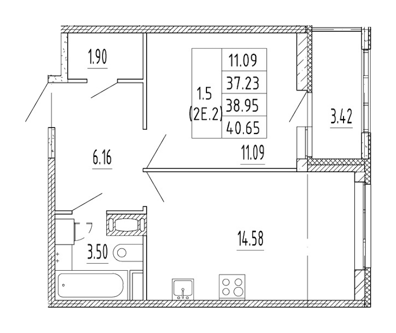 1-комнатная квартира 34.18 м², 12/12 эт., ЖК «Полис Приморский 2»